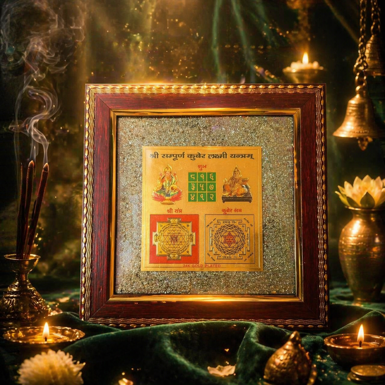 Raw Pyrite Shree Sampurna Kuber Lakshmi Yantra– Wealth & Prosperity Crystal Vastu Decor