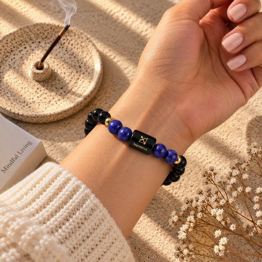 Sagittarius Crystal Bracelet – Protection, Wisdom & Confidence 🖤💙