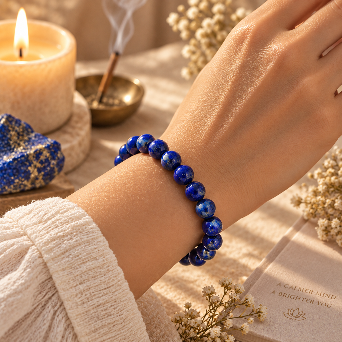 Power Bracelet | Natural Lapis Lazuli Crystal Bracelet for Positive Energy | 8MM Beads