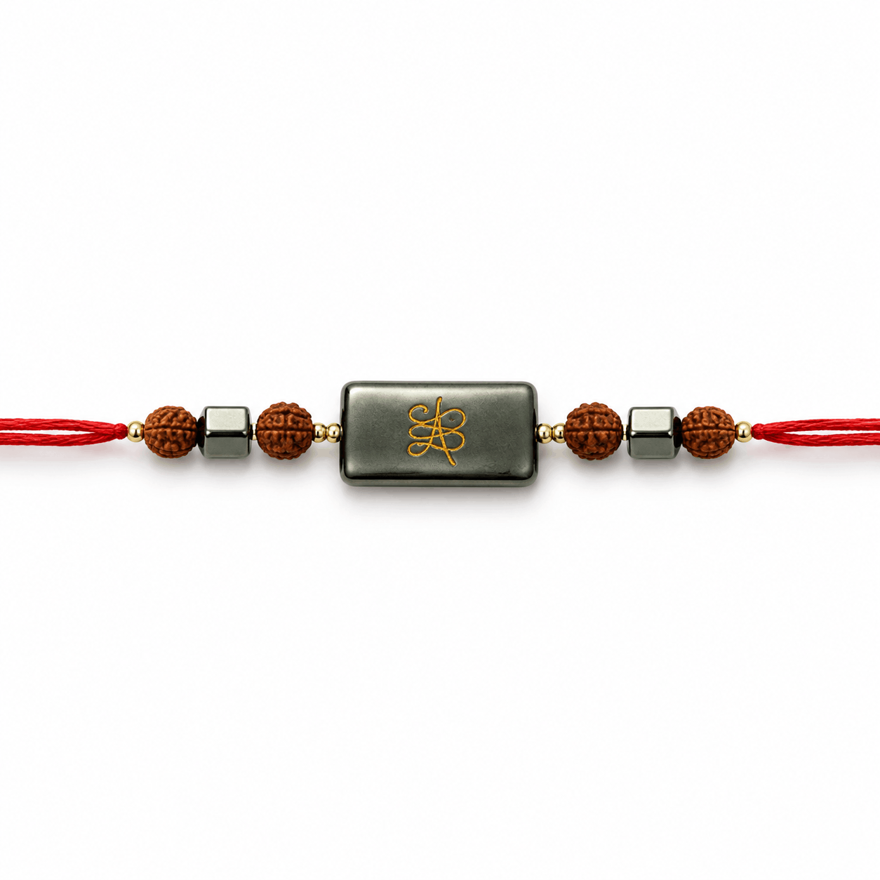 Rudraksha & Hematite-Style Symbol Rakhi