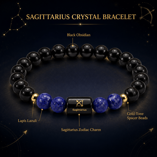 Sagittarius Crystal Bracelet – Protection, Wisdom & Confidence 🖤💙