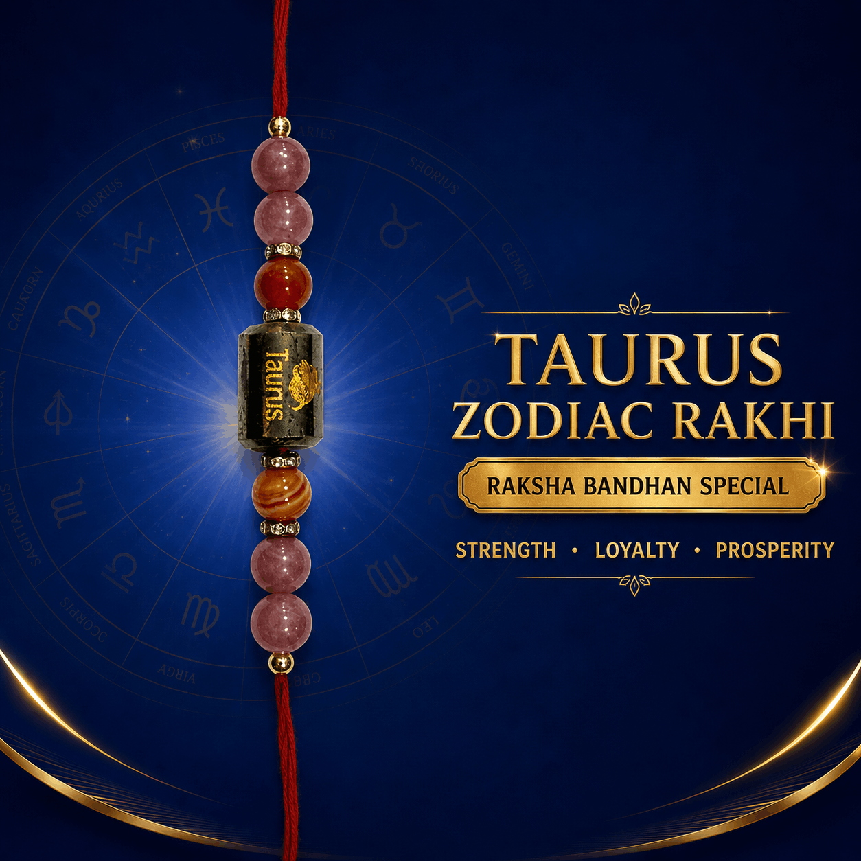 Taurus Zodiac Rakhi with Decorative Beads