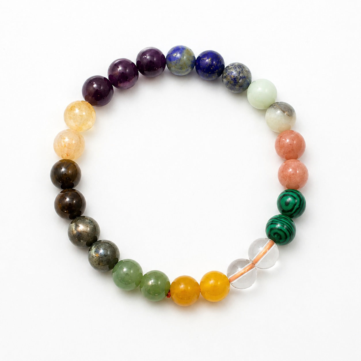 Multicolored beaded bracelet on a white background