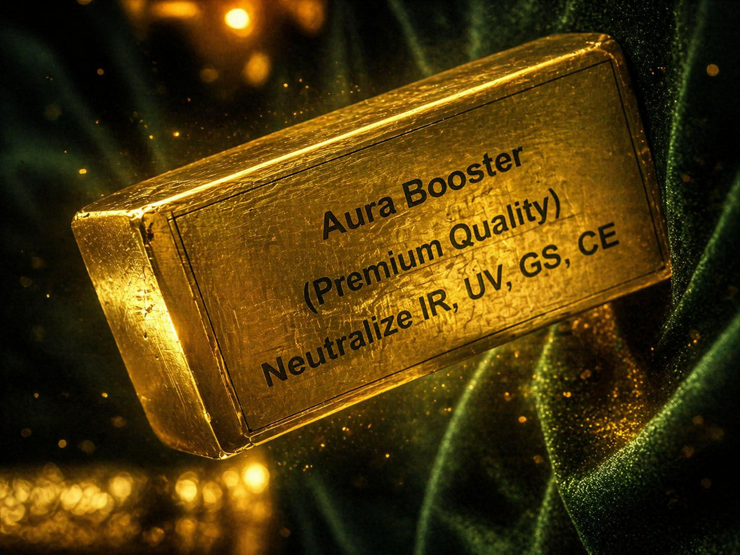 Gold bar labeled 'Aura Booster (Premium Quality)' on a dark background