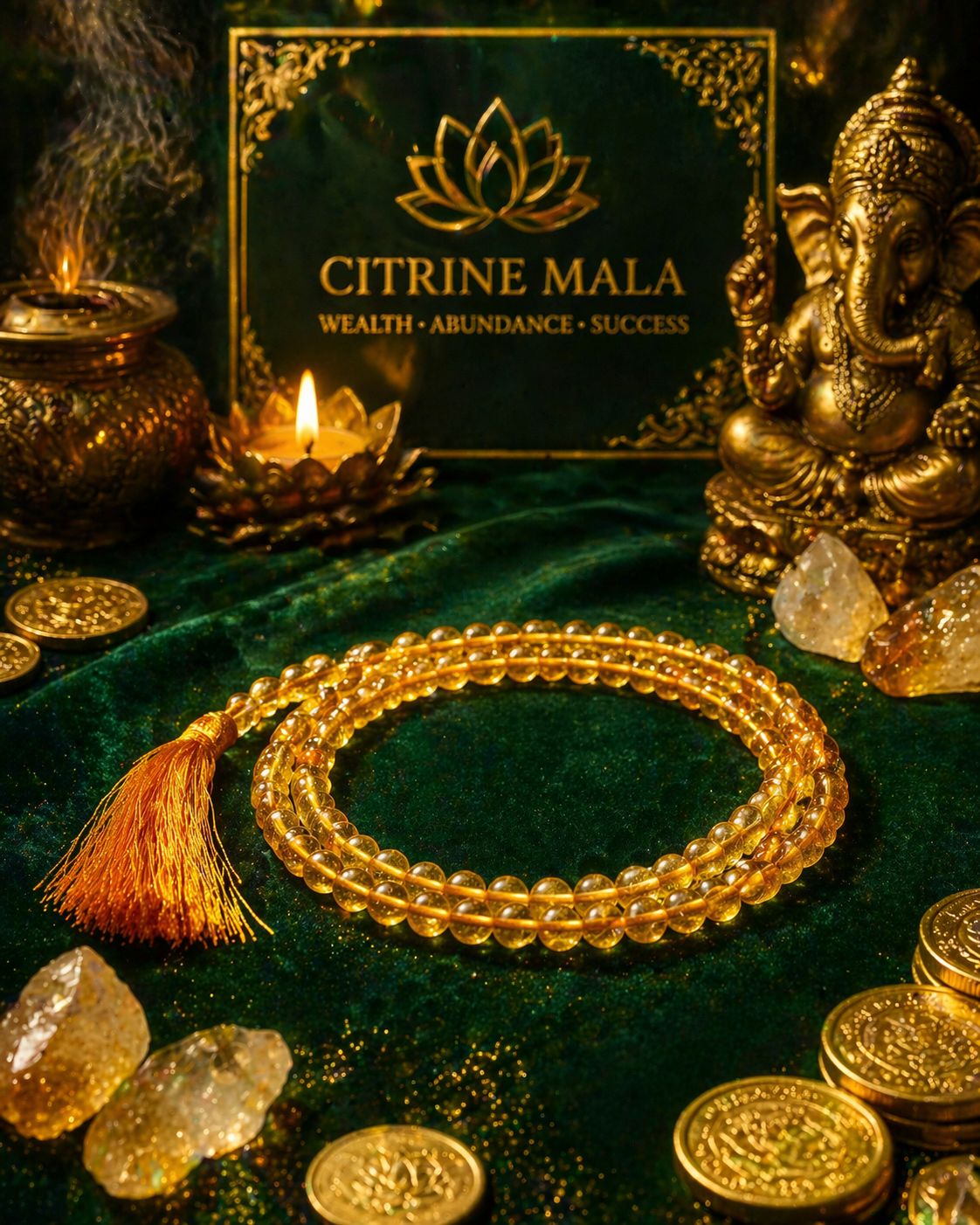 Citrine Positive Energy Mala – Wealth, Abundance & Positive Energy Spiritual Mala