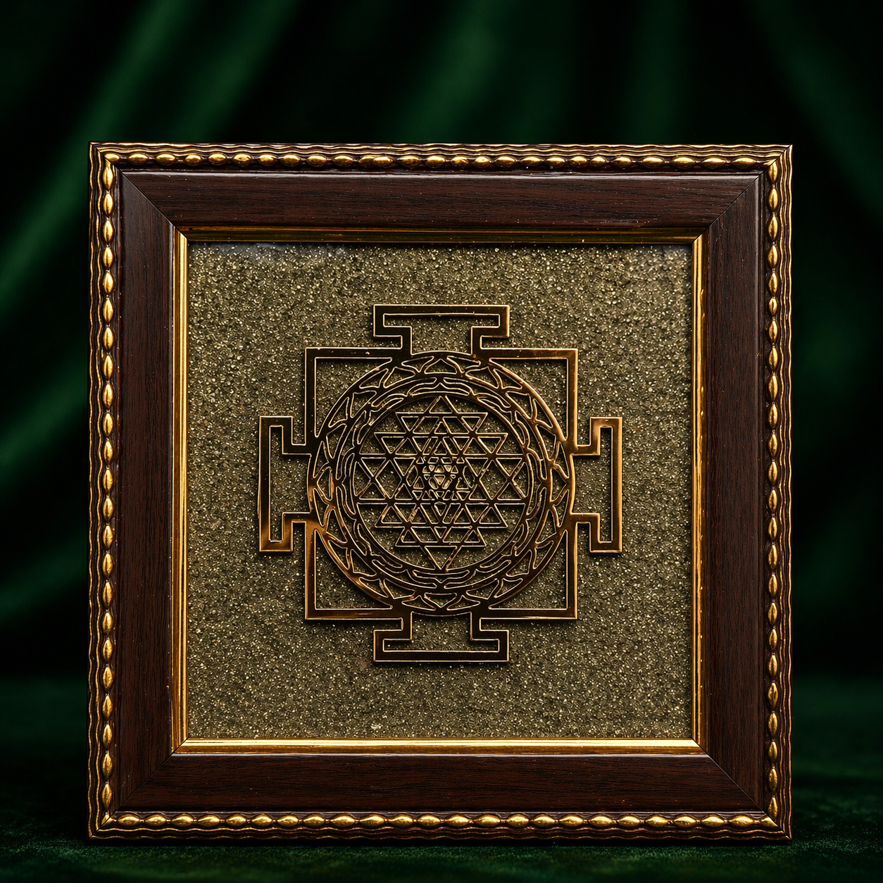 Shree Yantra on Raw Pyrite Frame – Sacred Geometry Abundance Crystal Wall Decor