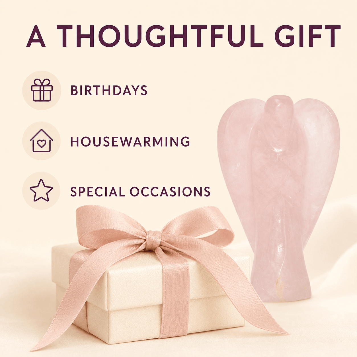 Natural Rose Quartz Angel Crystal – Love, Healing & Emotional Balance Guardian Statue