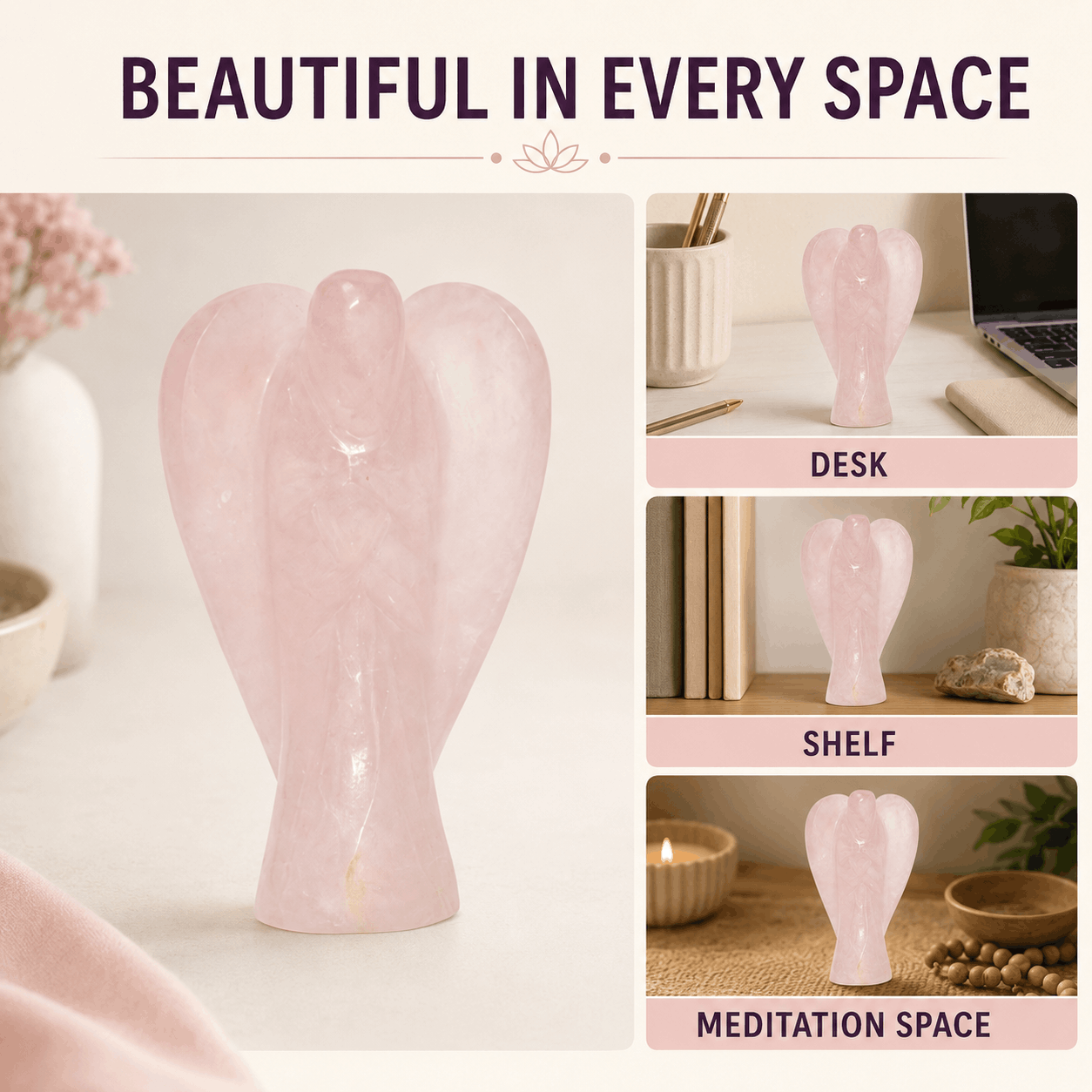 Natural Rose Quartz Angel Crystal – Love, Healing & Emotional Balance Guardian Statue