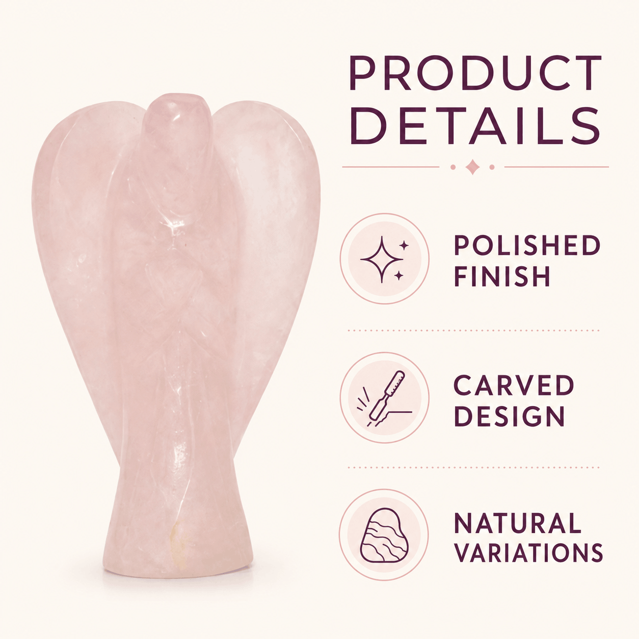 Natural Rose Quartz Angel Crystal – Love, Healing & Emotional Balance Guardian Statue
