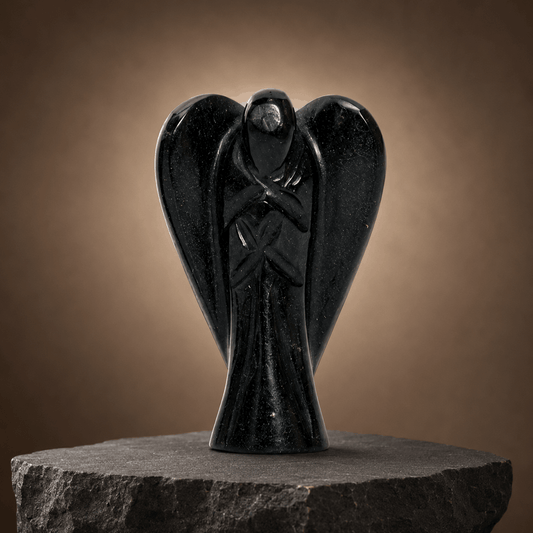 Black Obsidian Angel Crystal – Protection, Grounding & Negative Energy Shield | Natural Healing Crystal Statue
