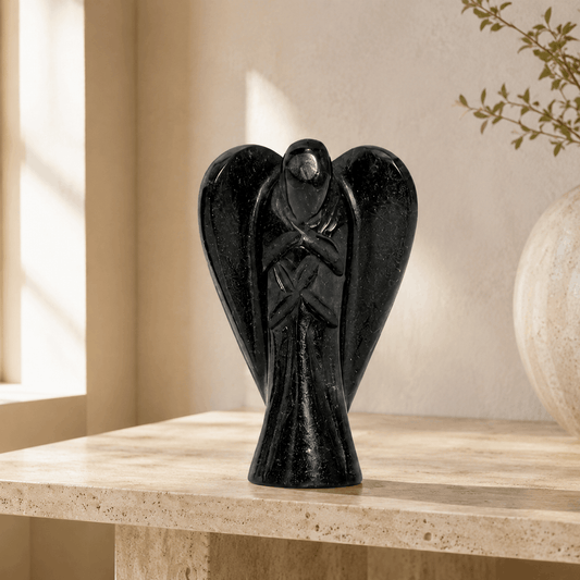 Black Obsidian Angel Crystal – Protection, Grounding & Negative Energy Shield | Natural Healing Crystal Statue