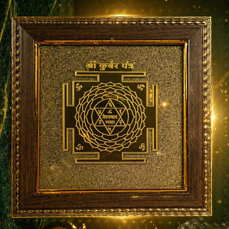 Decorative panel with a geometric design in a wooden frame, surrounded by candles and flowers on a dark background.