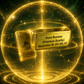 Aura Booster product in a glowing golden sphere with starry background