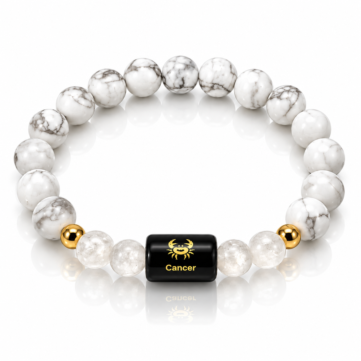 Cancer Zodiac Bracelet – White Howlite & Moonstone Crystal Beads