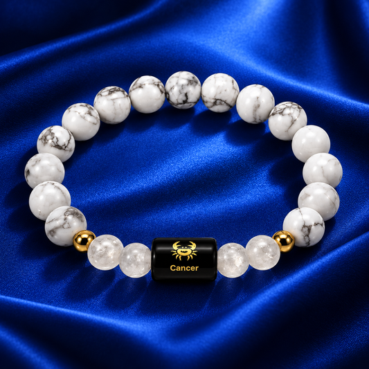 Cancer Zodiac Bracelet – White Howlite & Moonstone Crystal Beads