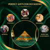 Promotional graphic for gifts suitable for various occasions on a green background with a central pyramid-shaped gift.