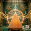 Decorative lamp with geometric designs on a mystical background