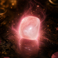 Glowing pink crystal on a dark background