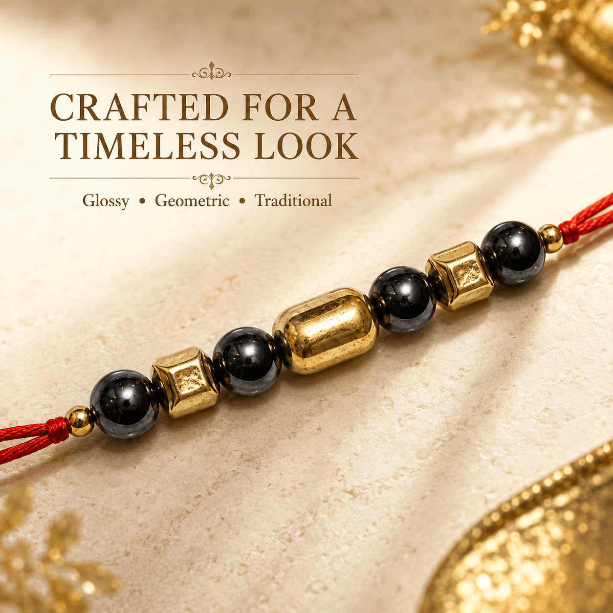 🖤 Black & Gold Bead Rakhi – Protection, Love & Sibling Bond ✨🧿