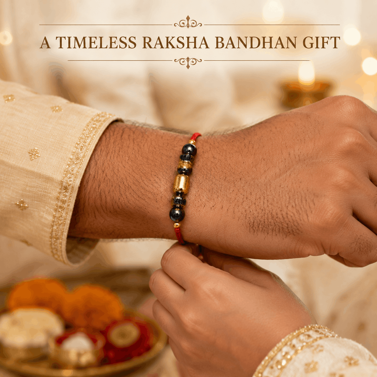 🖤 Black & Gold Bead Rakhi – Protection, Love & Sibling Bond ✨🧿