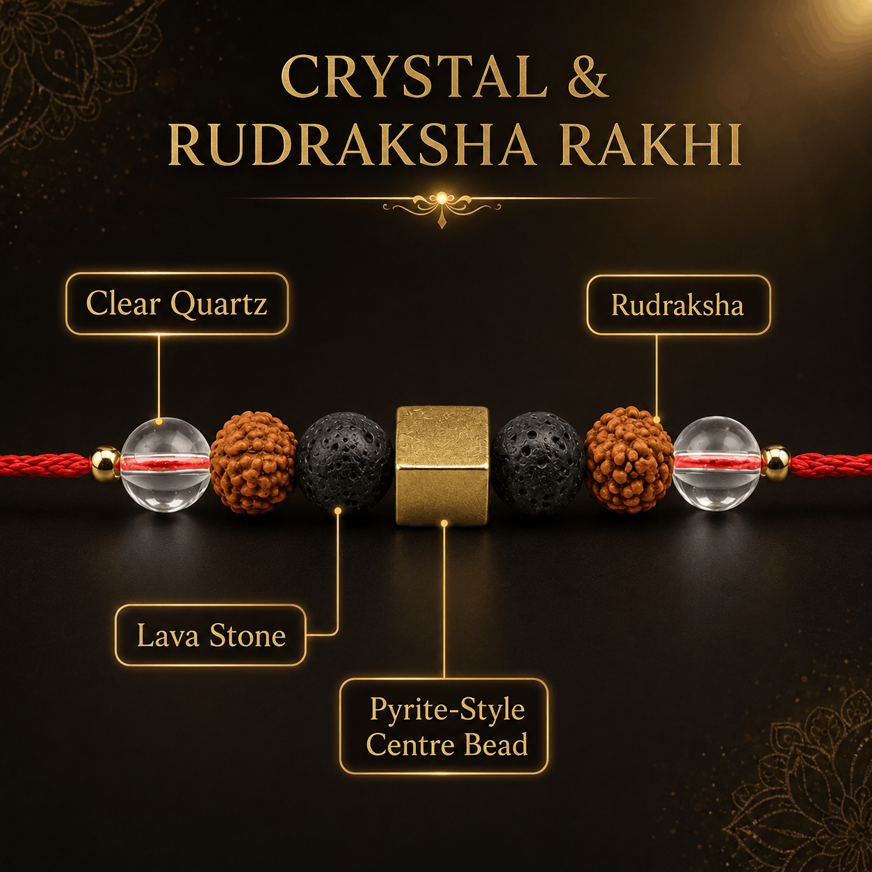 Crystal & Rudraksha Rakhi – Clarity, Grounding & Blessings  🤎