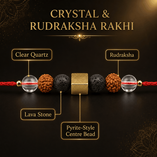 Crystal & Rudraksha Rakhi – Clarity, Grounding & Blessings  🤎