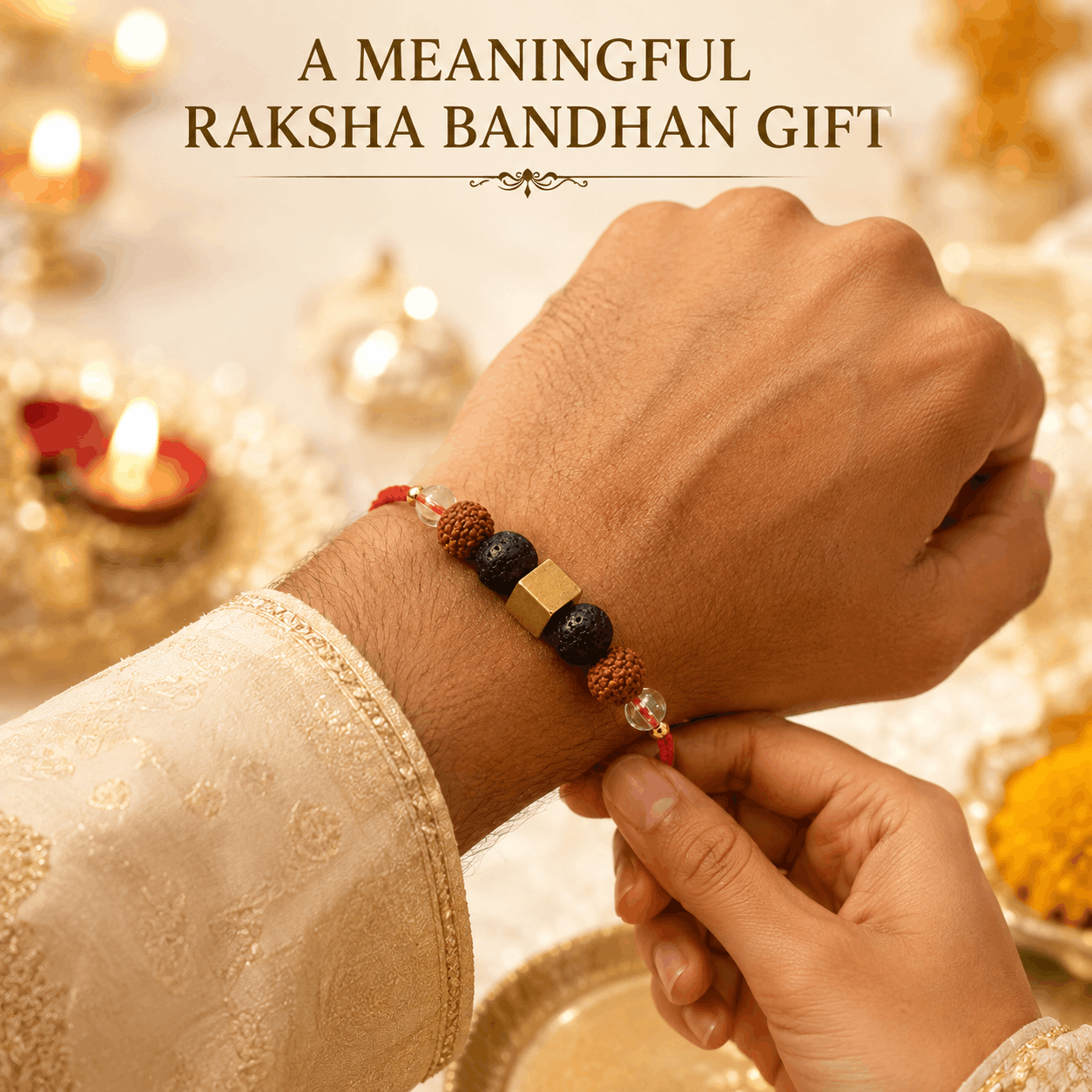 Crystal & Rudraksha Rakhi – Clarity, Grounding & Blessings  🤎
