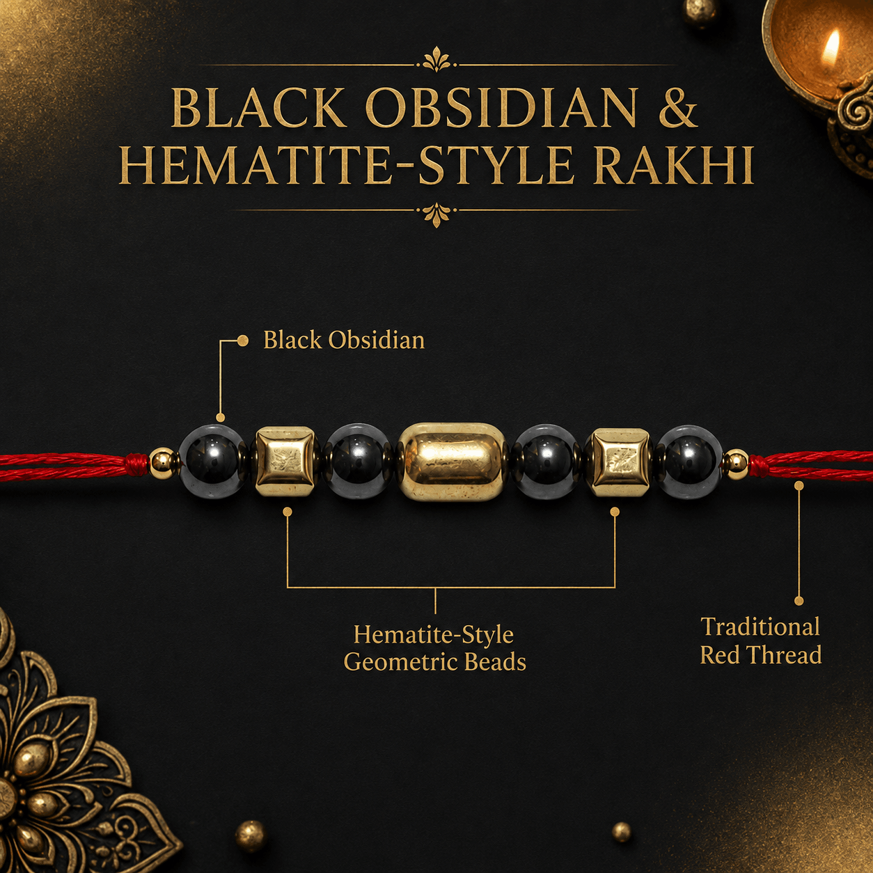 🖤 Black & Gold Bead Rakhi – Protection, Love & Sibling Bond ✨🧿