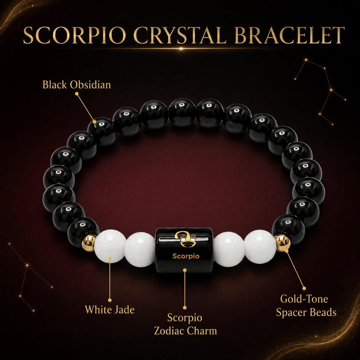Scorpio Crystal Bracelet – Protection, Strength &amp; Inner Peace 🖤🤍✨