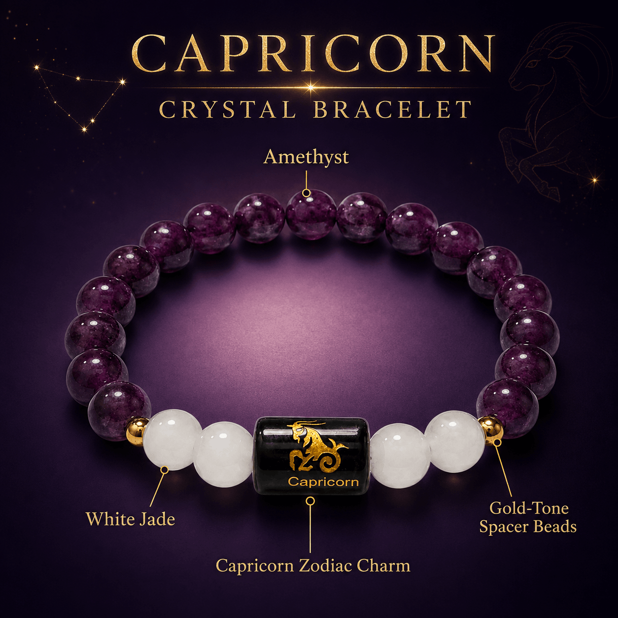 Capricorn Crystal Bracelet – Focus, Discipline & Inner Peace 💜