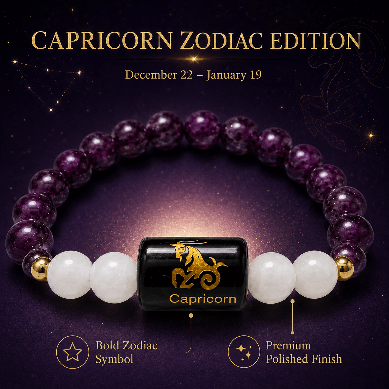 Capricorn Crystal Bracelet – Focus, Discipline & Inner Peace 💜