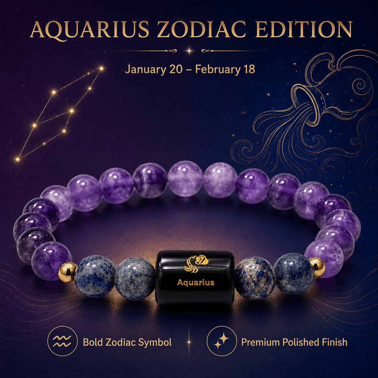 Aquarius Crystal Bracelet – Creativity, Clarity &amp; Intuition 💜
