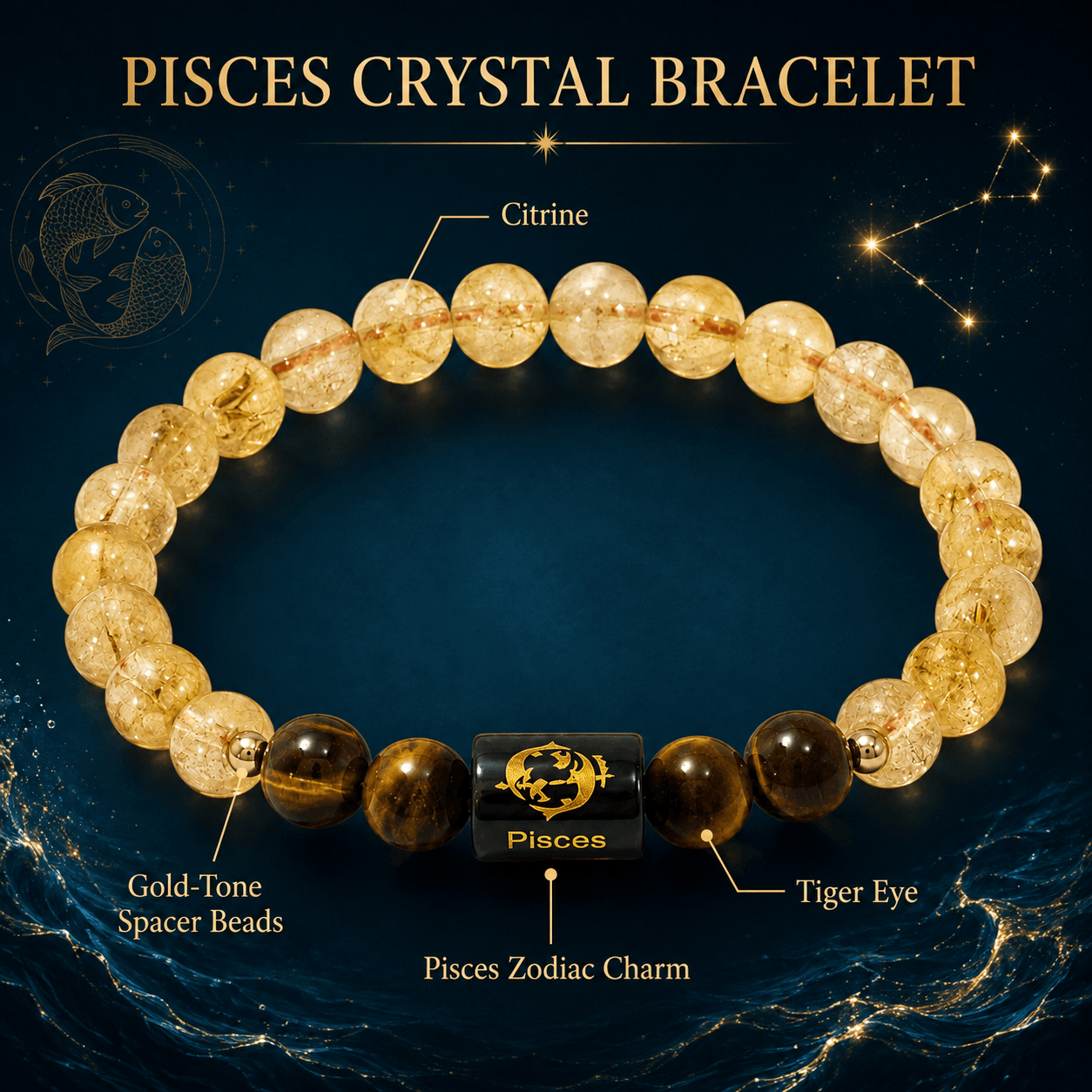 Pisces Crystal Bracelet – Positivity, Confidence & Abundance 💛