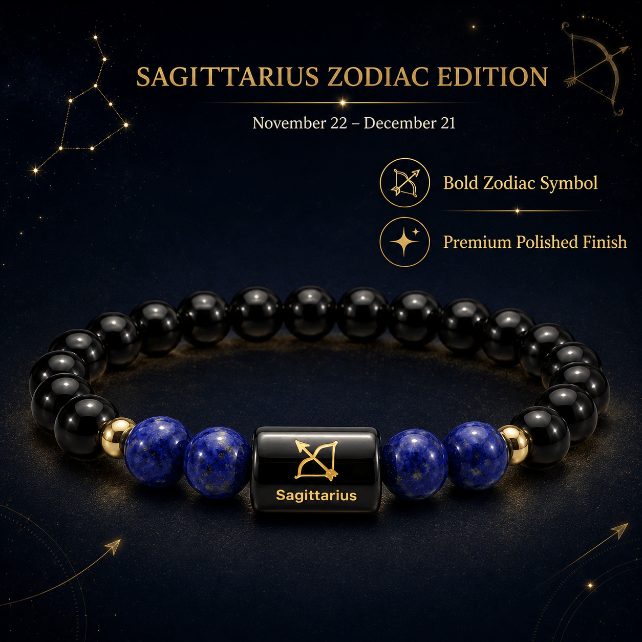 Sagittarius Crystal Bracelet – Protection, Wisdom &amp; Confidence 🖤💙