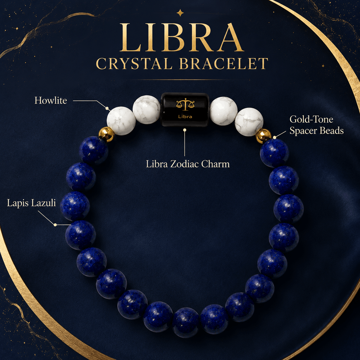 ♎ Libra Crystal Bracelet – Balance, Wisdom & Positive Energy 💙✨