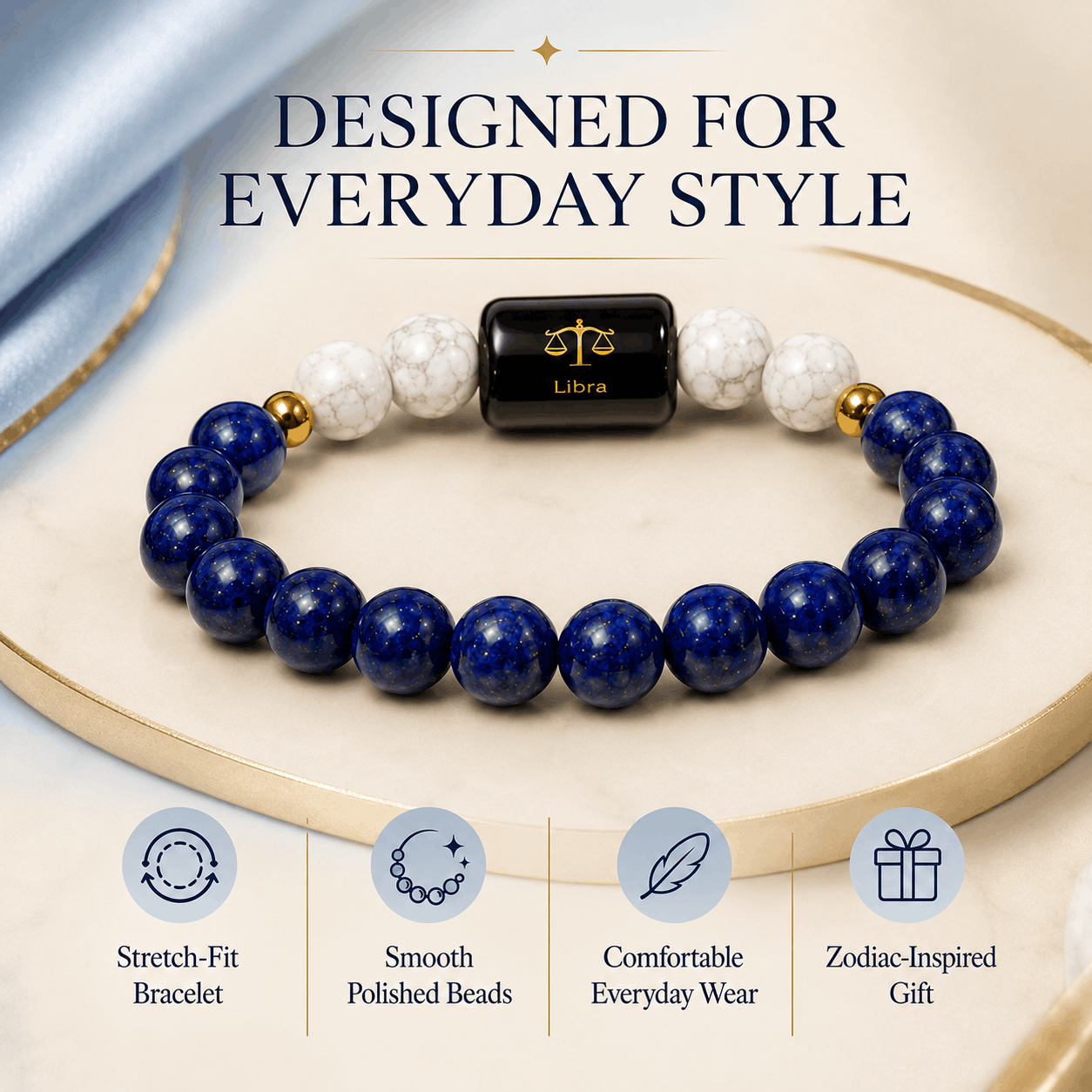 ♎ Libra Crystal Bracelet – Balance, Wisdom & Positive Energy 💙✨