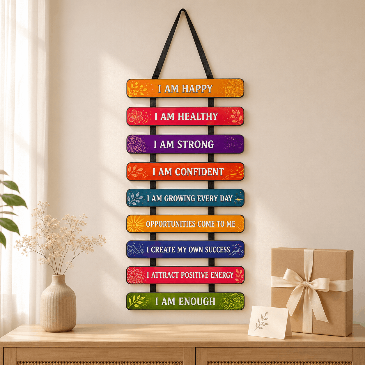 Positive Affirmations Wall Hanger | Inspirational Wall Decor for Home, Office & Meditation | Daily Motivation Hanging Sign