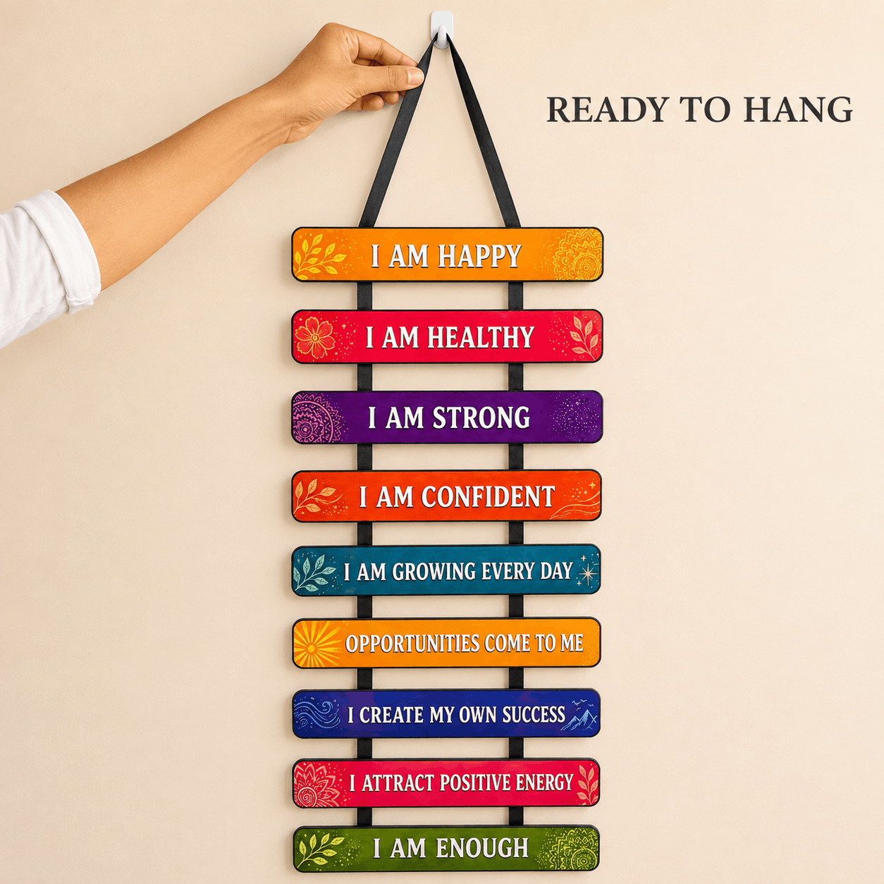 Positive Affirmations Wall Hanger | Inspirational Wall Decor for Home, Office & Meditation | Daily Motivation Hanging Sign