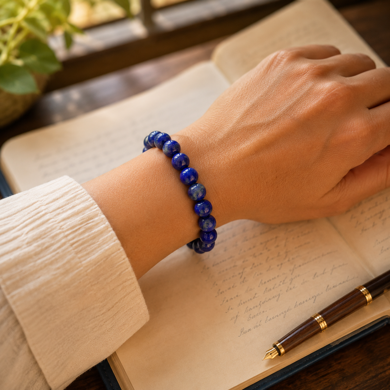Power Bracelet | Natural Lapis Lazuli Crystal Bracelet for  Positive Energy | 8MM Beads