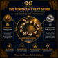 Promotional graphic for a power bracelet with crystals, featuring text about its properties and benefits.