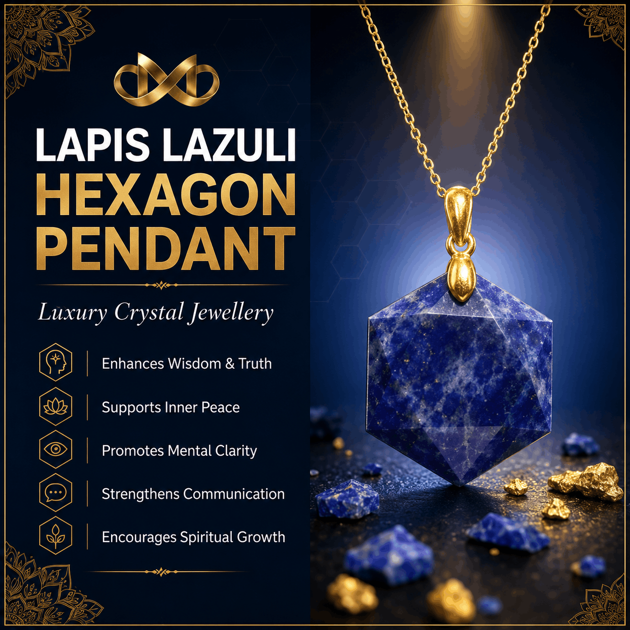 Power Pendant Lapis Lazuli | Wisdom, Confidence & Communication | Natural Healing Stone Pendant