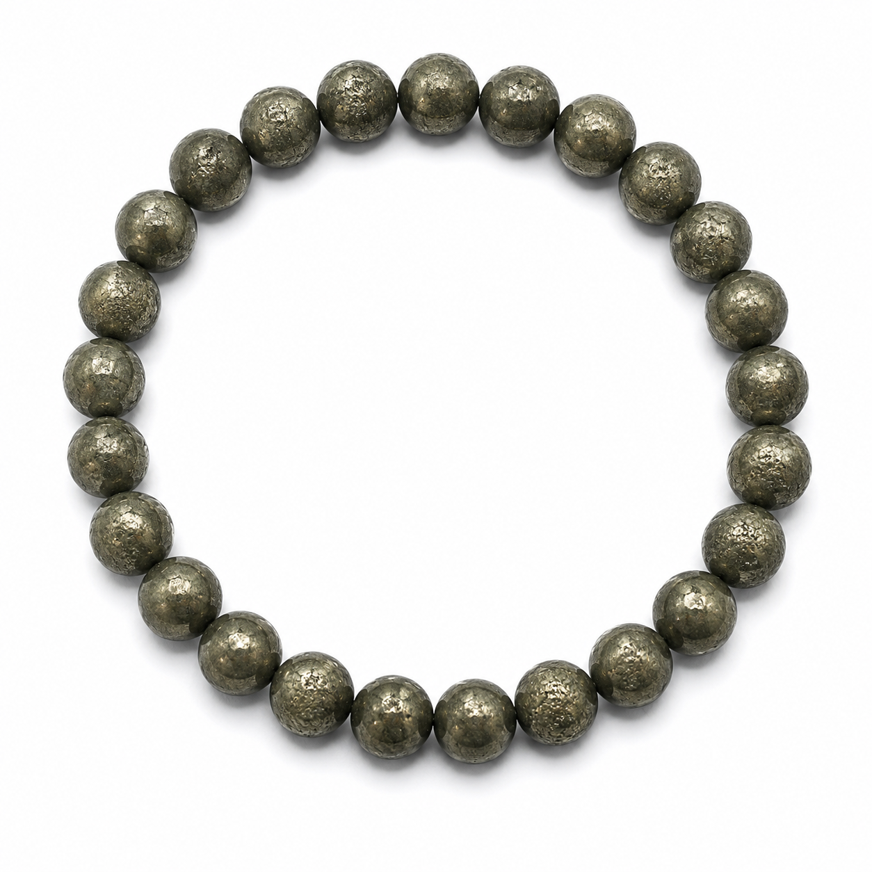 Pyrite beaded bracelet on a white background