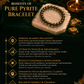 Pure Pyrite bracelet on a stone with gold pyrite stones and a candle, set against a dark background with text about the bracelet's benefits.