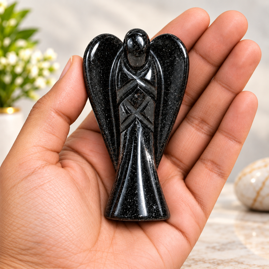 Black Obsidian Angel Crystal – Protection, Grounding & Negative Energy Shield | Natural Healing Crystal Statue