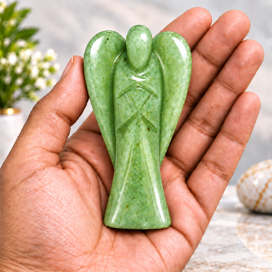 Green Aventurine Crystal Angel – Luck, Wealth, Prosperity & Heart Healing Energy | Hand-Carved Gemstone Angel