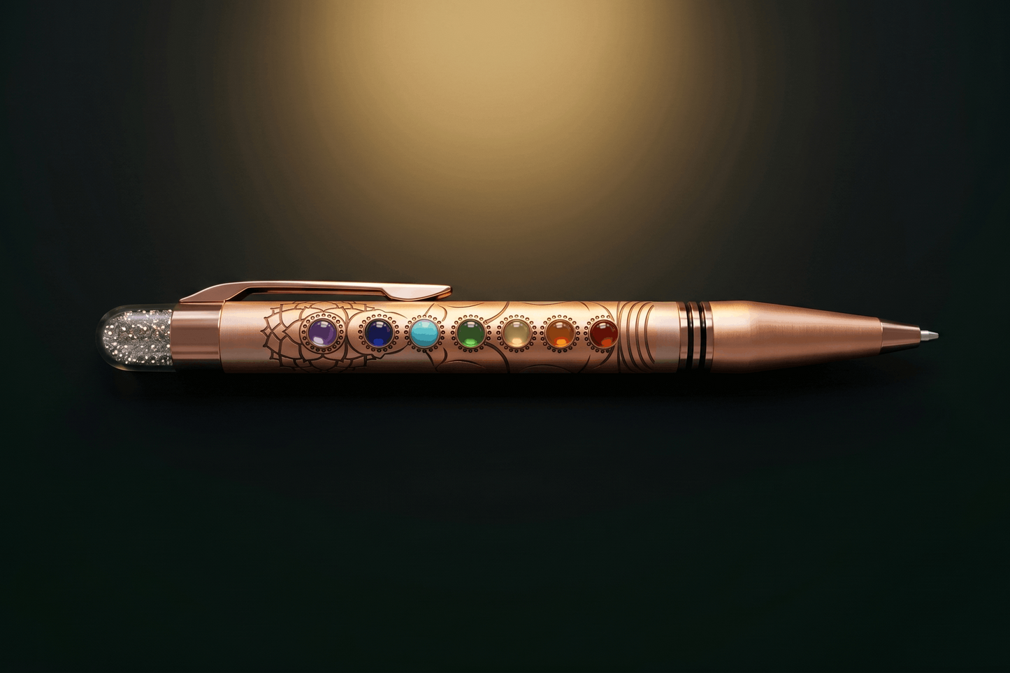 Luxury pen with gemstones on a dark background