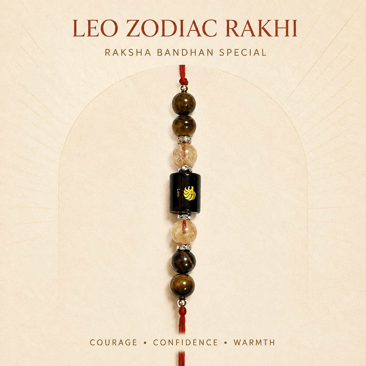 Leo Zodiac Rakhi with Tiger’s Eye and Citrine Stone Beads