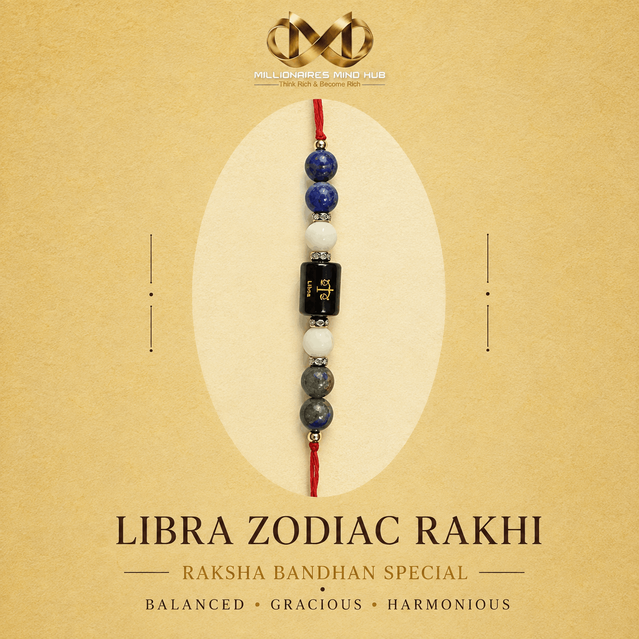 Libra Zodiac Rakhi with Lapis Lazuli, Sodalite and White Howlite Beads