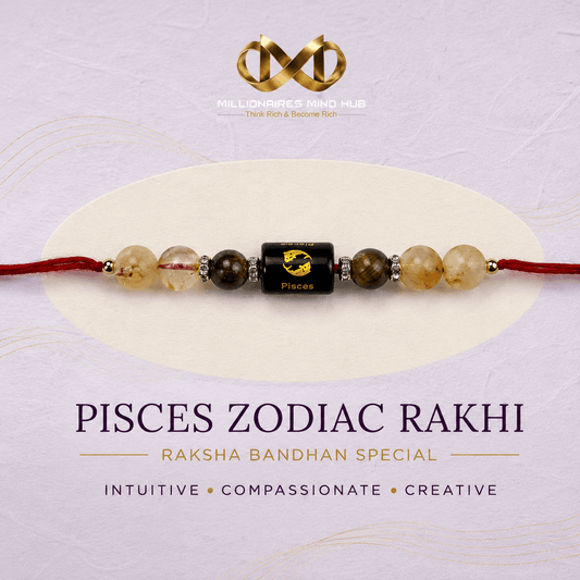 Pisces Zodiac Rakhi with Citrine and Tiger’s Eye Stone Beads