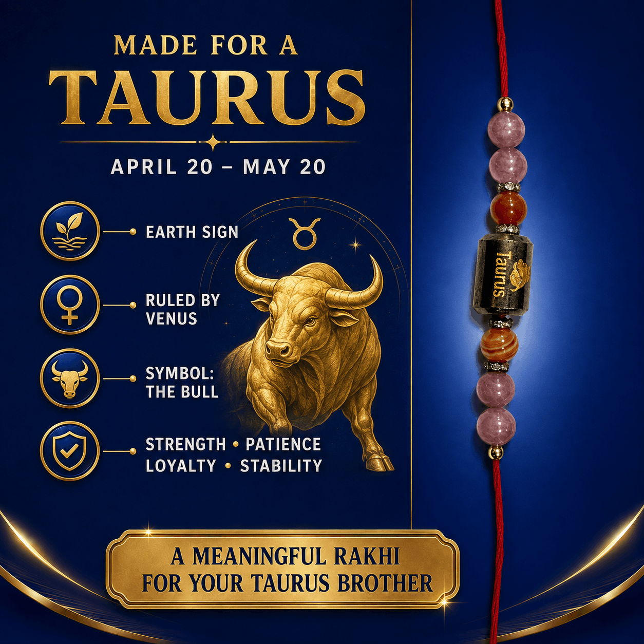Taurus Zodiac Rakhi with Decorative Beads
